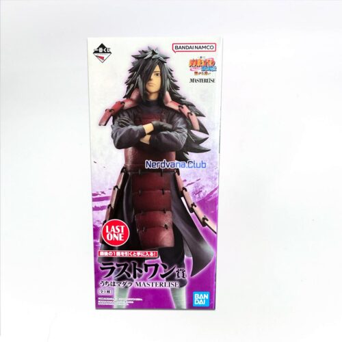 Figura MASTERLISE Last One de Madara Uchiha Naruto Shippuden Ichiban Kuji Bandai: Madara con brazos cruzados, armadura samurai roja oscura, cabello negro largo, gunbai de guerra, el premio más raro del Ichiban Kuji