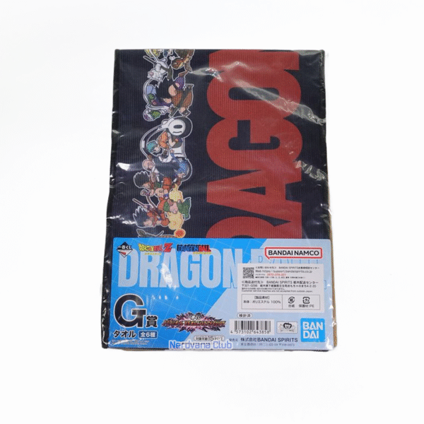 NV0057 Toalla de Mano Diseño Dragon Ball Todos los personajes de DB y DBZ en fondo Negro con Letras Rojas (Premio G)