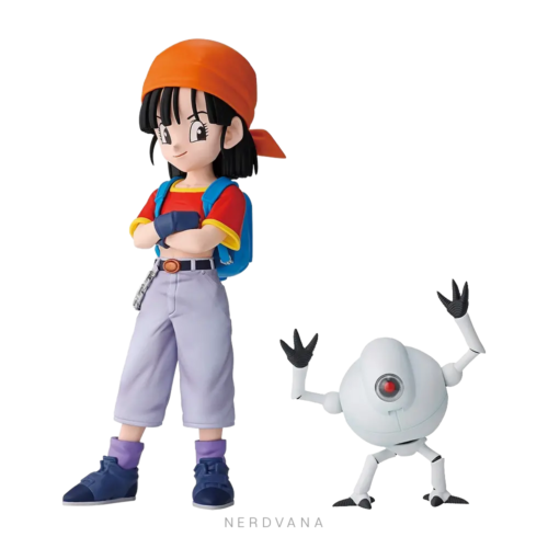 SF2747 Figura de Pan y Giru de Dragon Ball GT, perteneciente a la colección MASTERLISE, recreada en una pose inspirada en la imagen de apertura del anime. Una figura ideal para exhibir junto a Son Goku de la categoría C y Trunks de la categoría D.