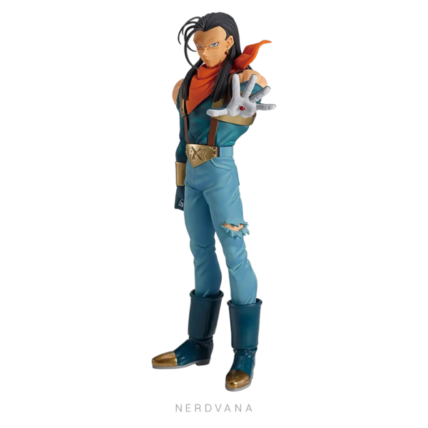 Figura de Súper 17 de Dragon Ball GT, perteneciente a la colección MASTERLISE, siendo su primera aparición como figura dentro de esta serie. Recrea fielmente su apariencia del anime, incluyendo su característica complexión y su mirada intensa.