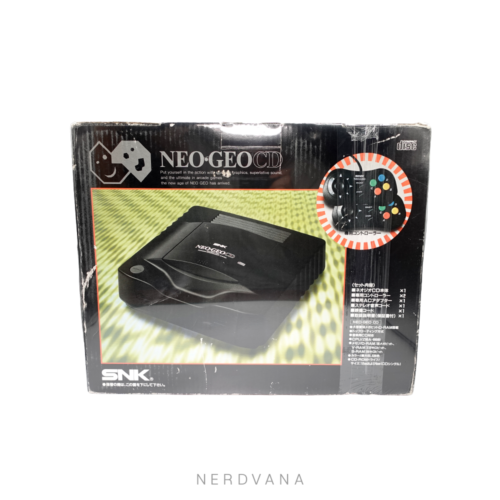 Caja de consola Neo Geo CD de SNK en edición de importación, color negro, con control original incluido, completa en caja original